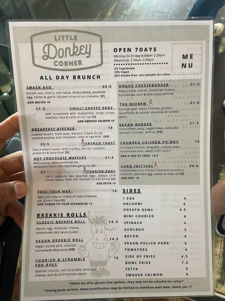 Menu, Little Donkey Corner