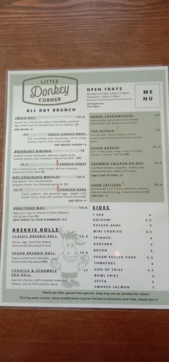 Menu, Little Donkey Corner