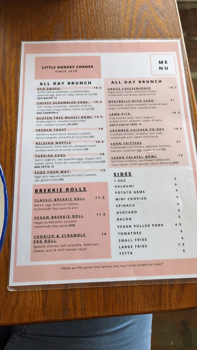 Menu, Little Donkey Corner