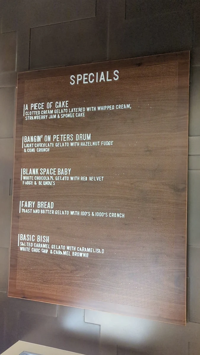 Menu, Gelato Messina The Star