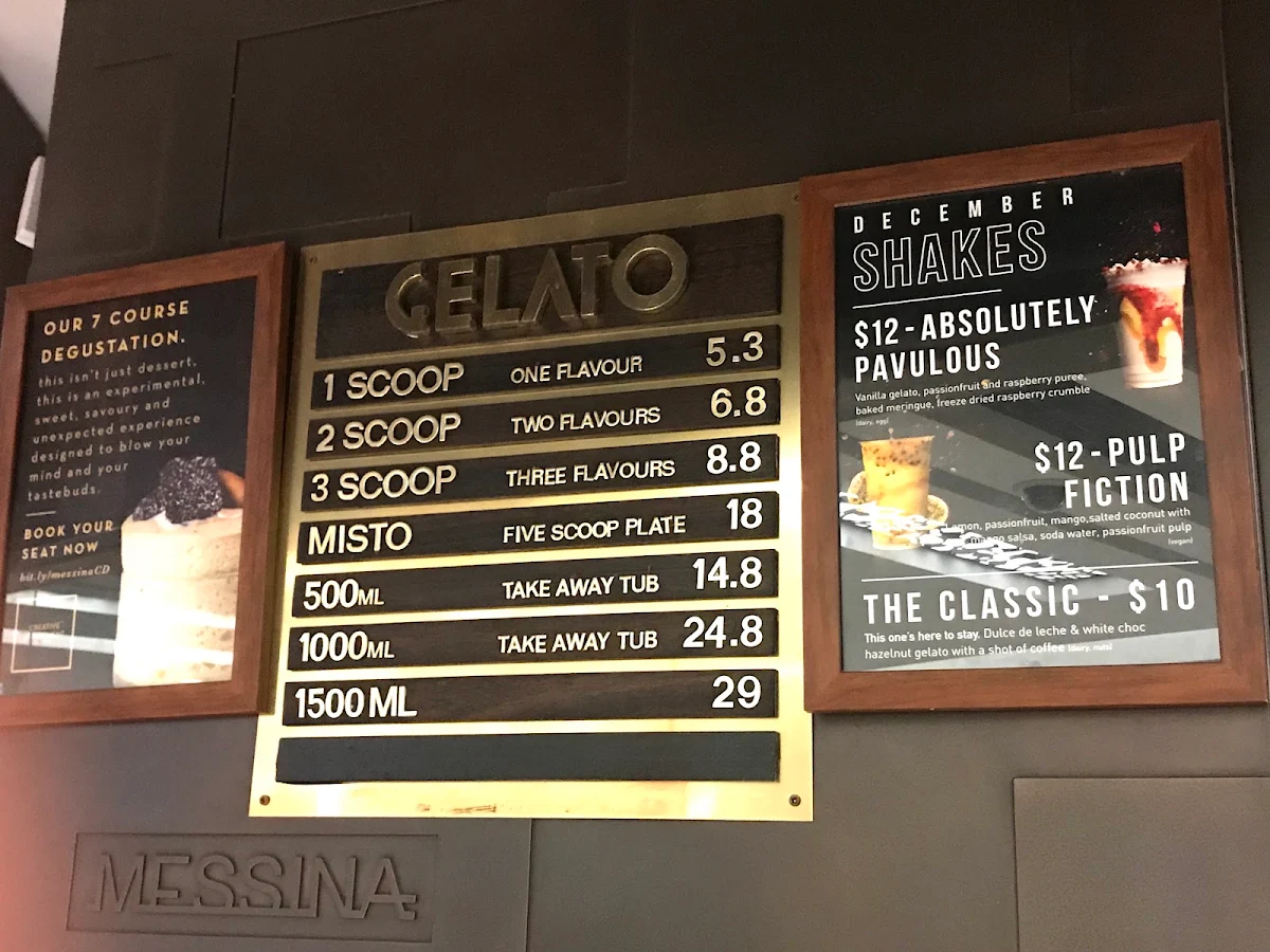 Menu, Gelato Messina The Star