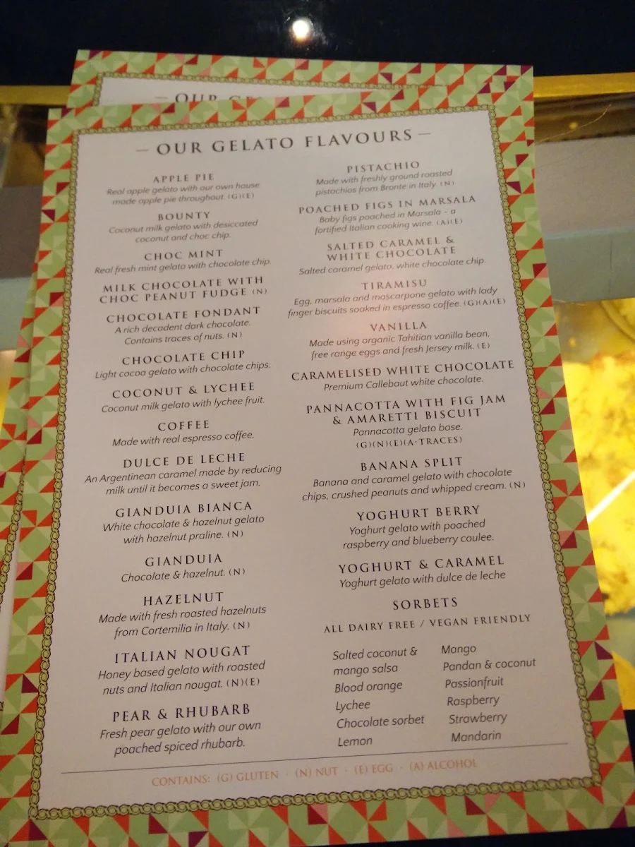 Menu, Gelato Messina The Star