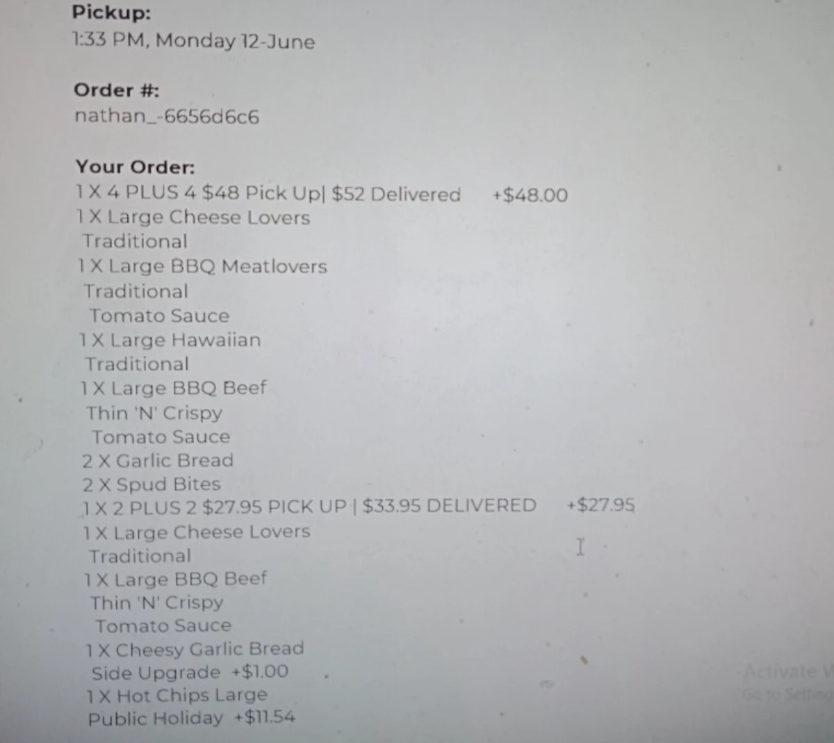 Menu, Pizza Hut St Marys