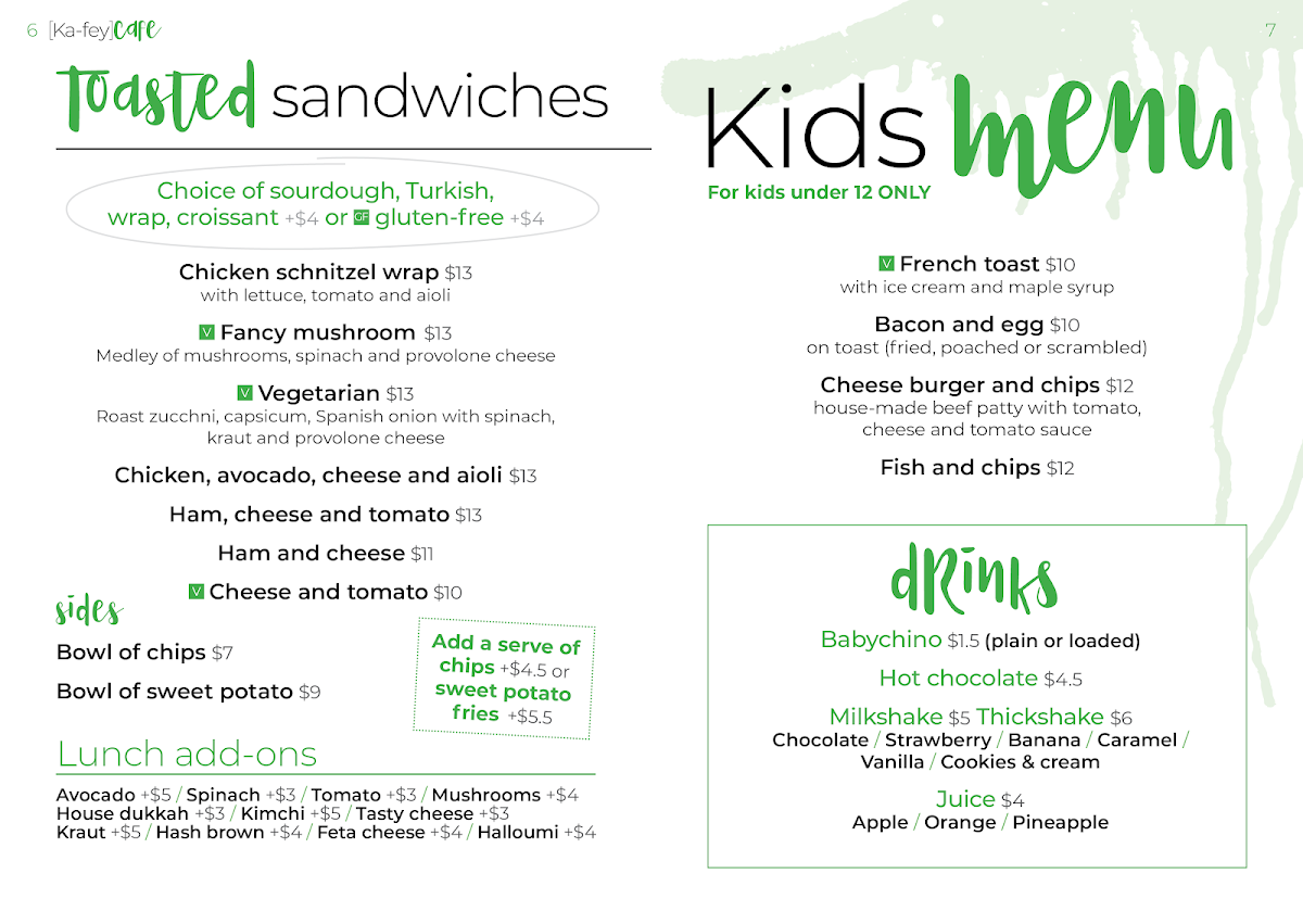 Menu, Ka-fey cafe
