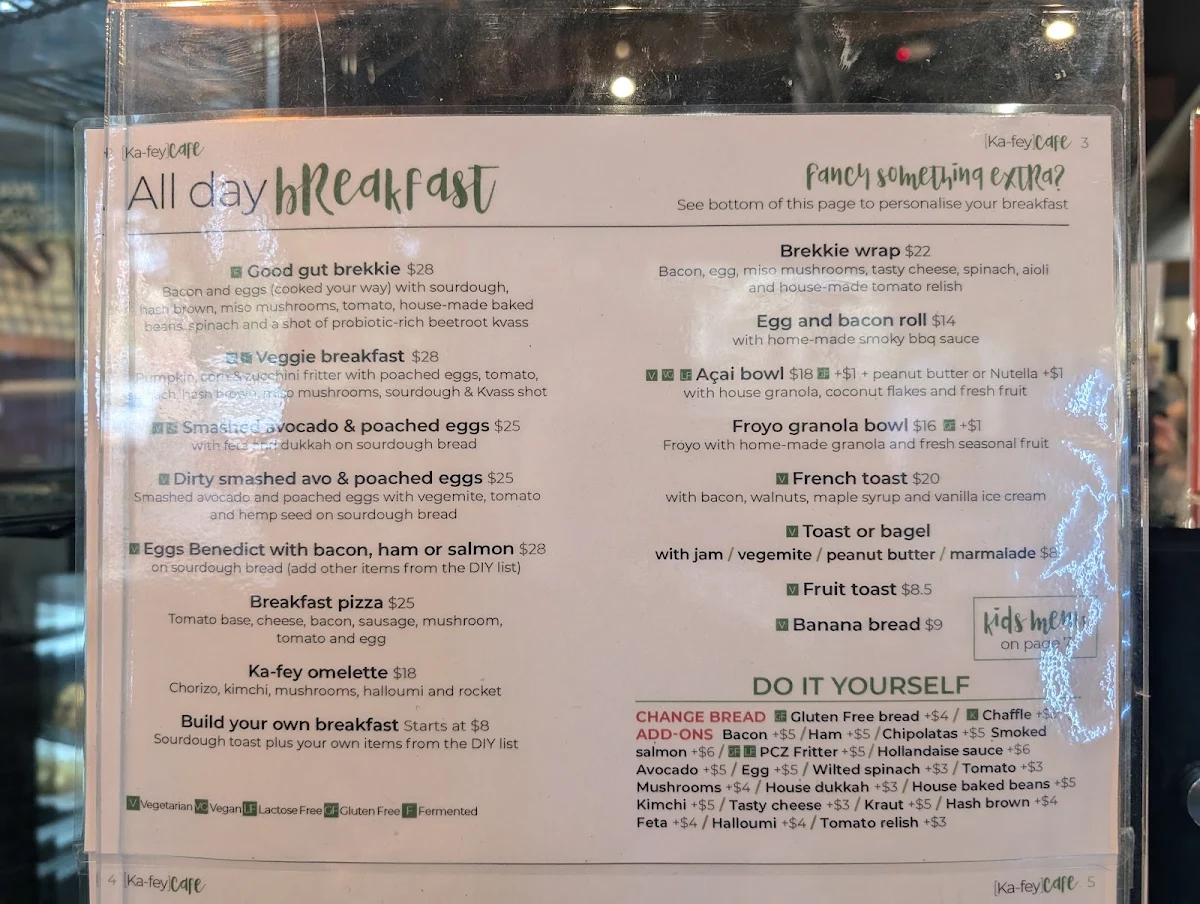 Menu, Ka-fey cafe