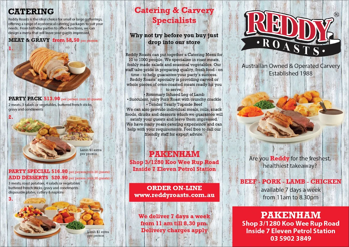 Menu, Reddy Roasts Carvery Pakenham