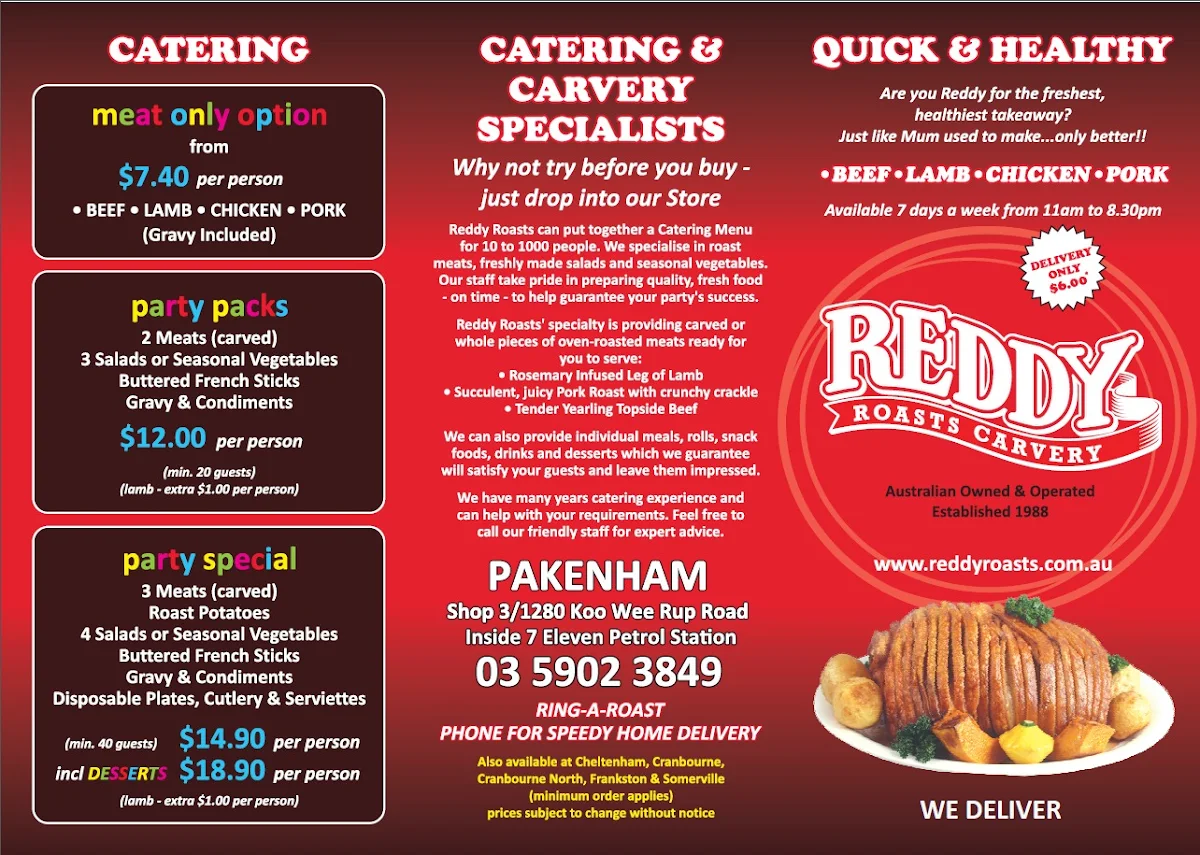 Menu, Reddy Roasts Carvery Pakenham