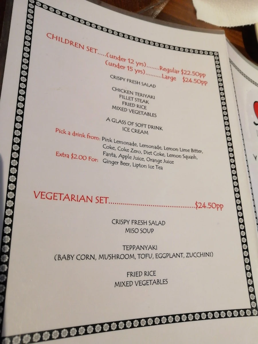 Menu, Osaka Japanese Teppanyaki Restaurant