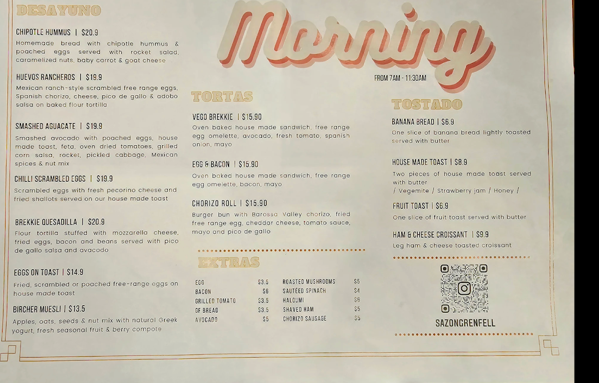 Menu, Sazón