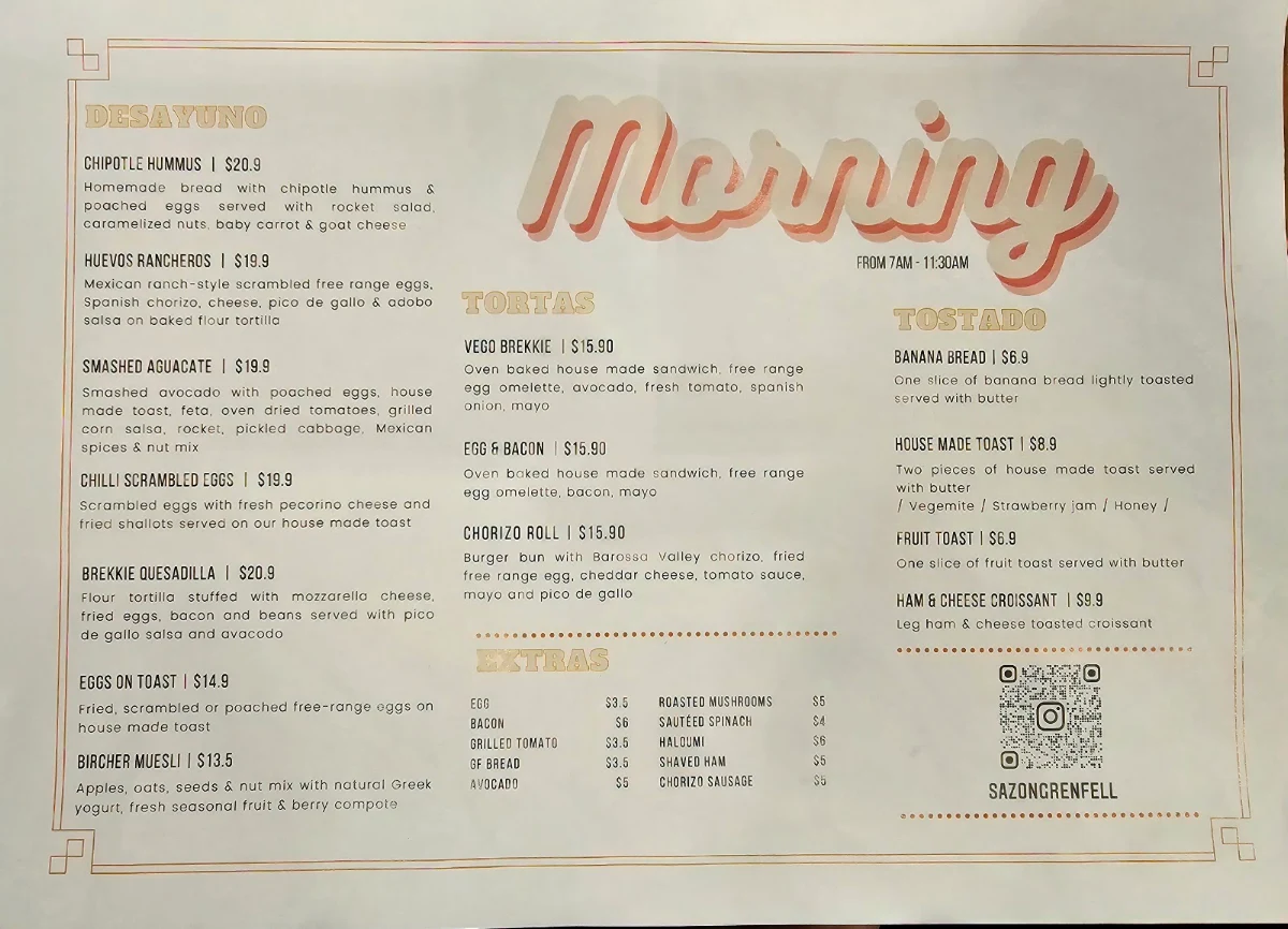 Menu, Sazón