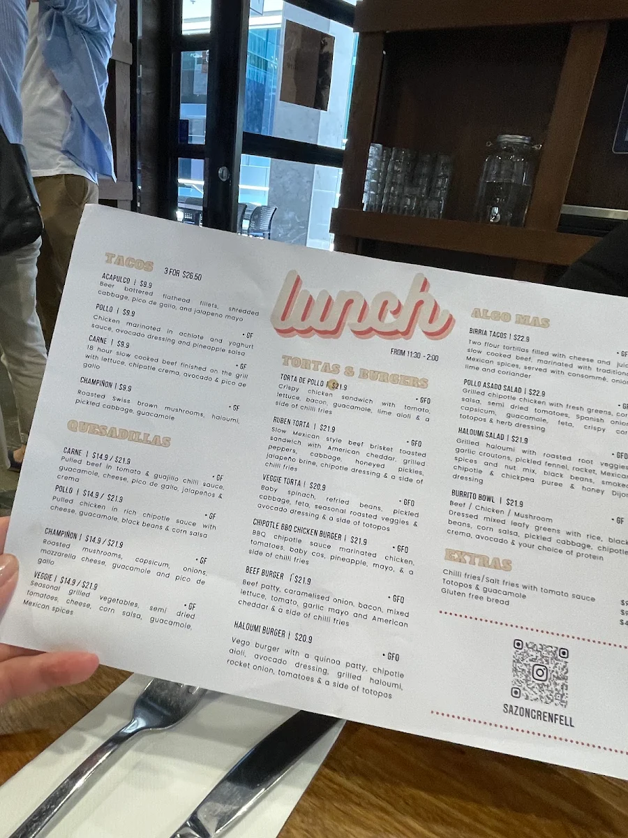 Menu, Sazón