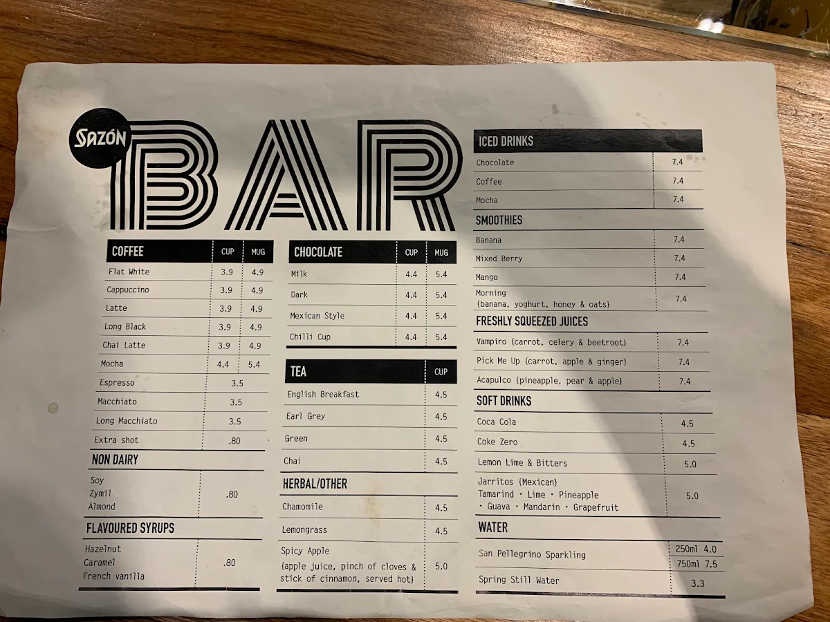 Menu, Sazón