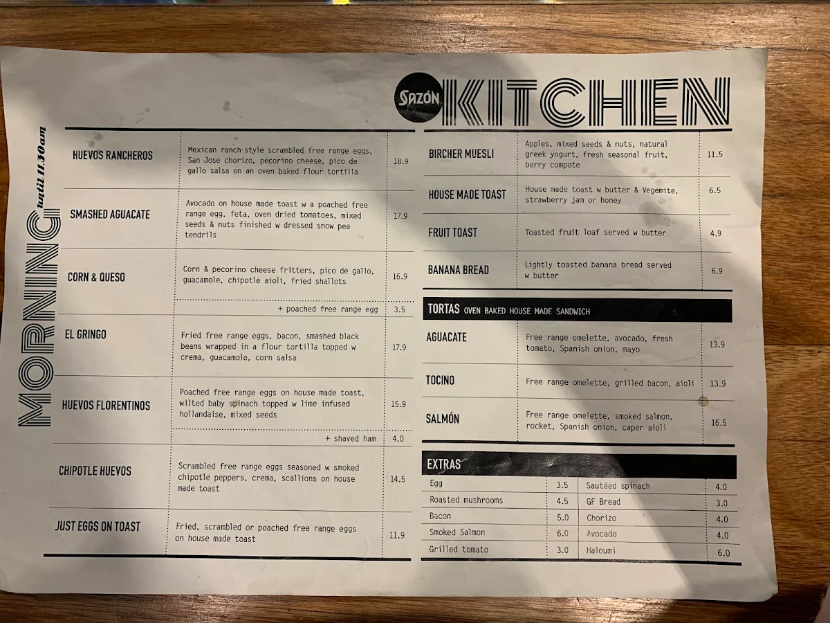Menu, Sazón
