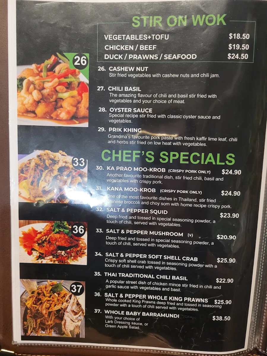 Menu, Green Papaya Thai Restaurant