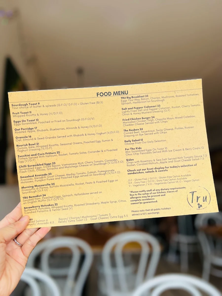 Menu, Tru Coffee Balwyn