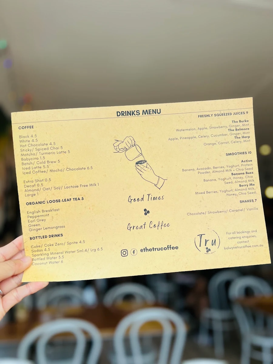 Menu, Tru Coffee Balwyn