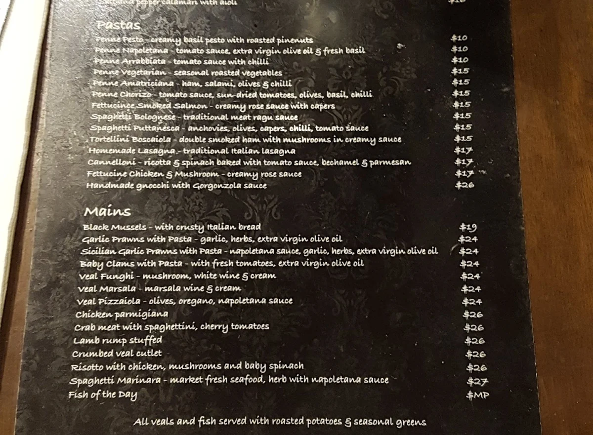 Menu, Livoti's Italian restaurant
