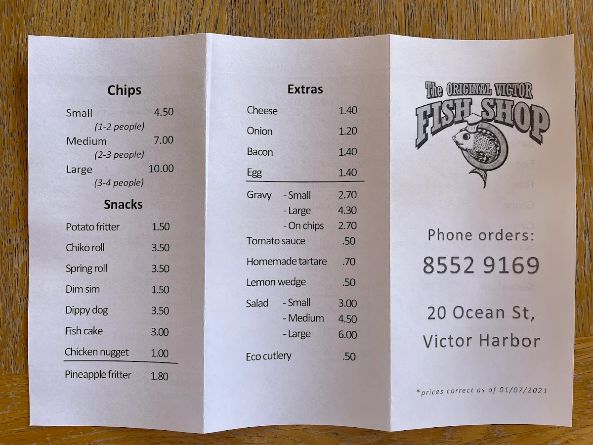 Menu, The Original Fish Shop