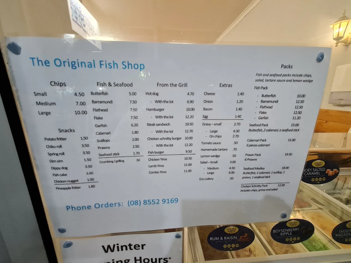 Menu, The Original Fish Shop