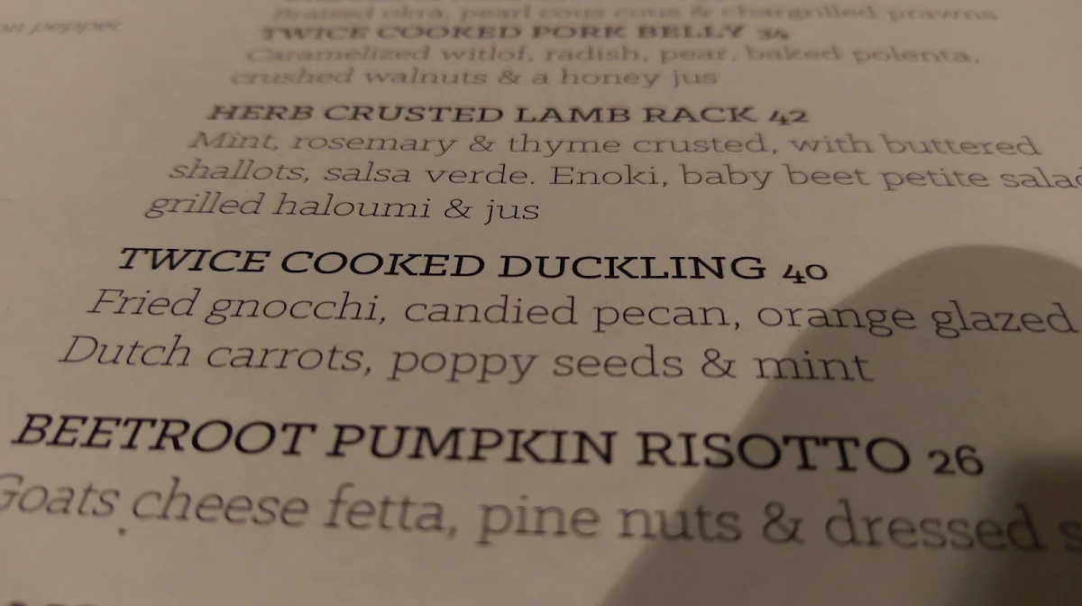 Menu, Gold Diggers Arms