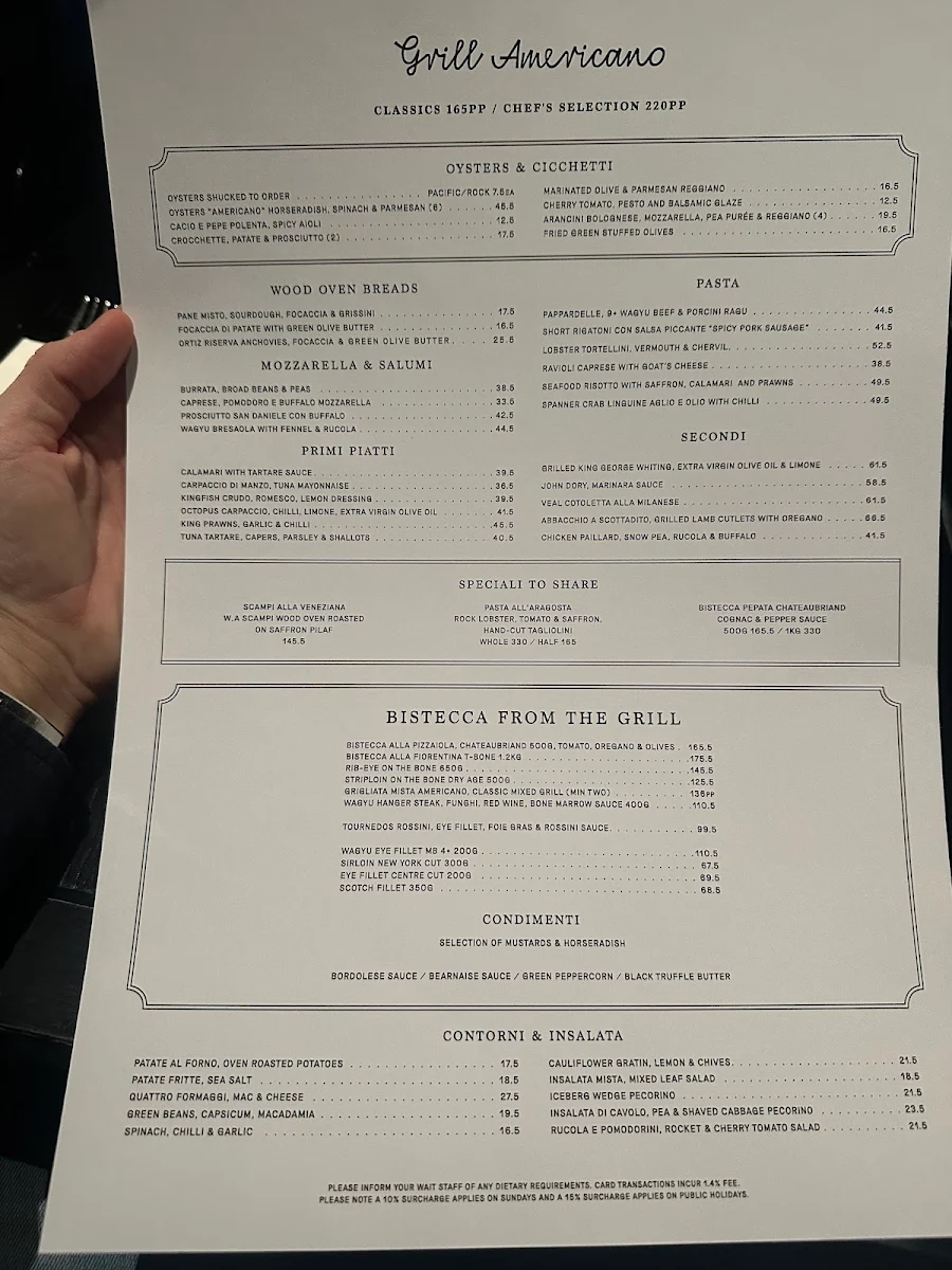 Menu, Grill Americano