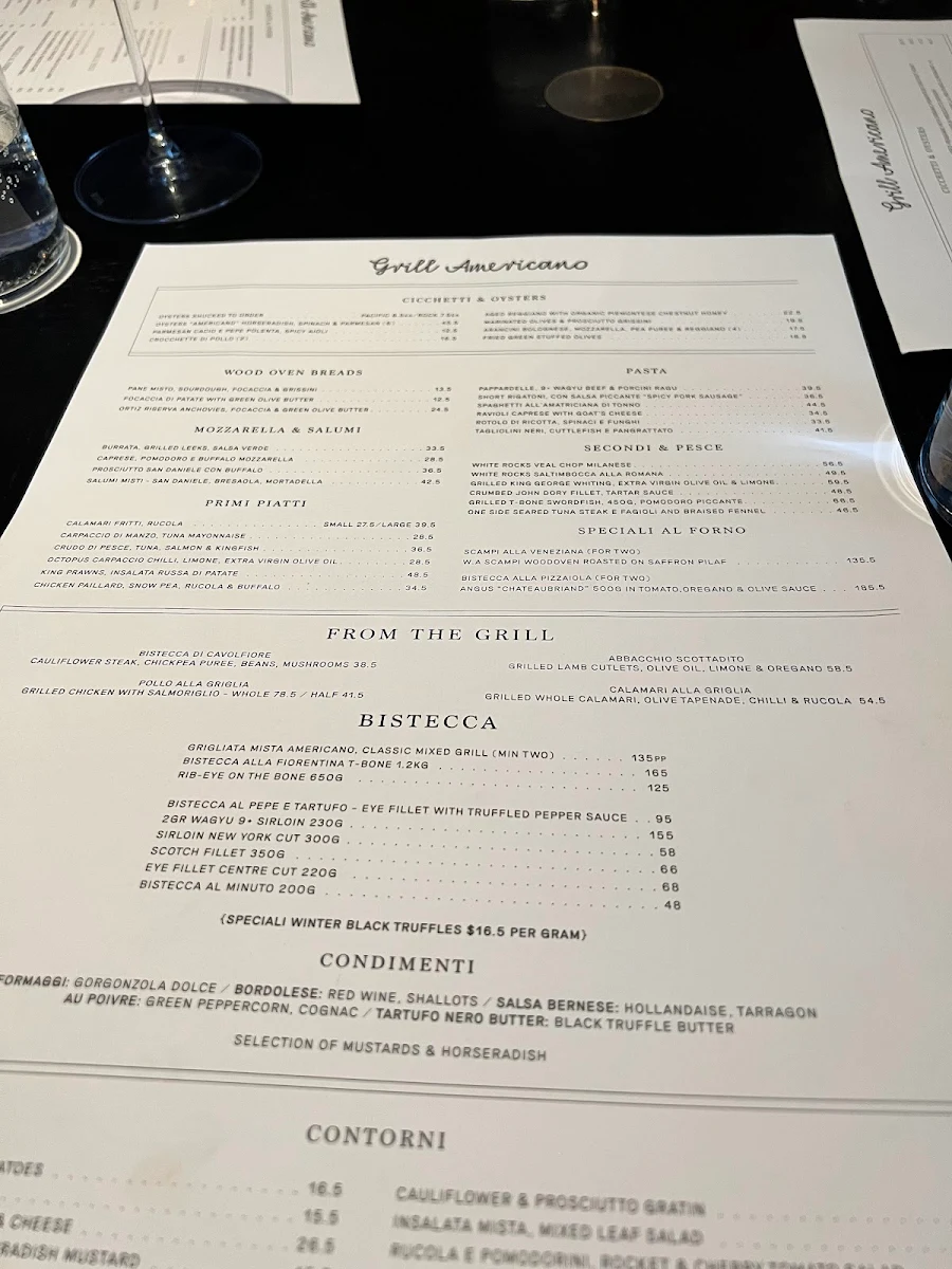 Menu, Grill Americano