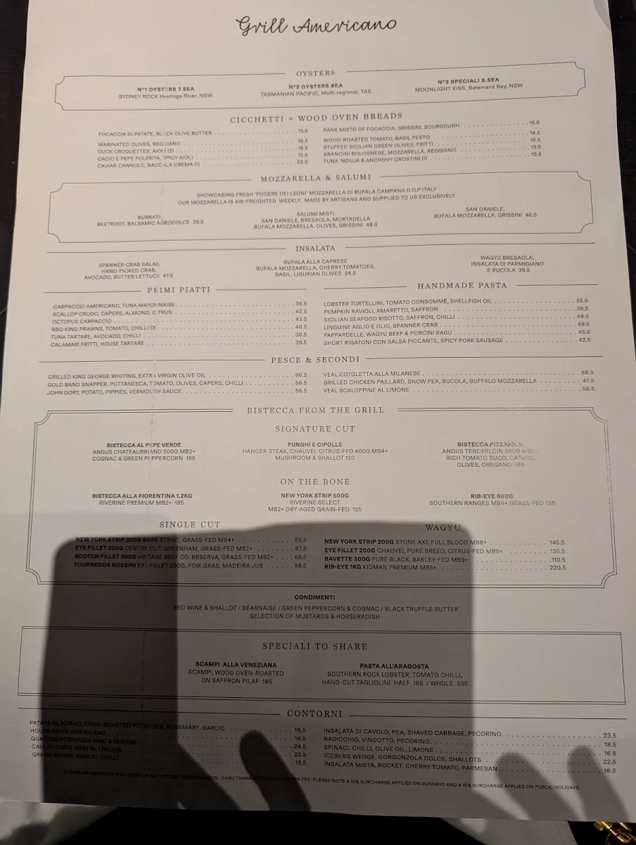 Menu, Grill Americano