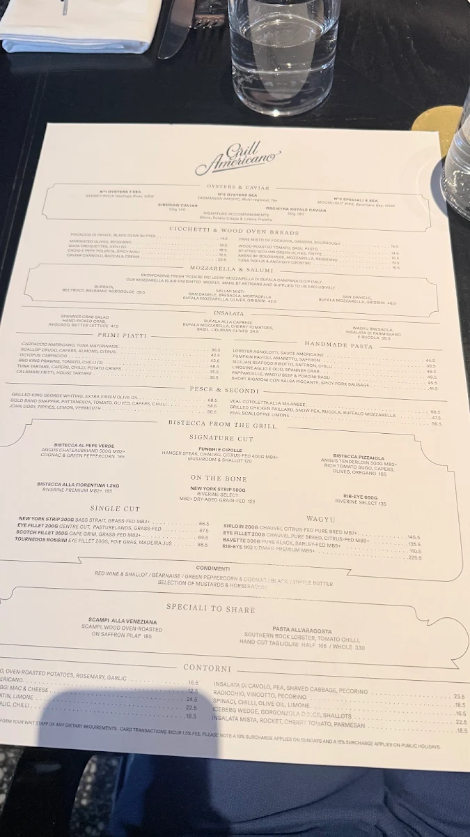 Menu, Grill Americano