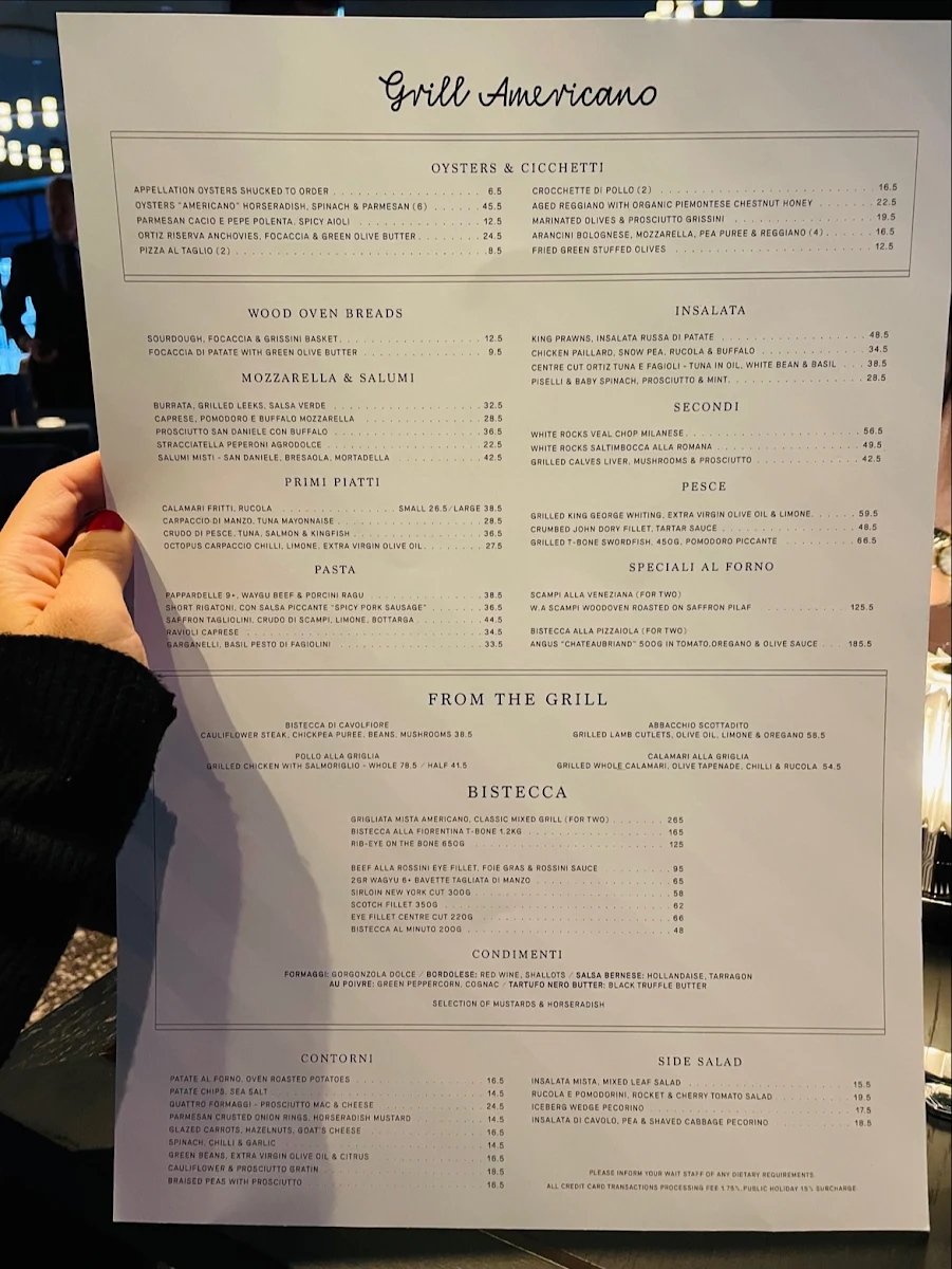 Menu, Grill Americano