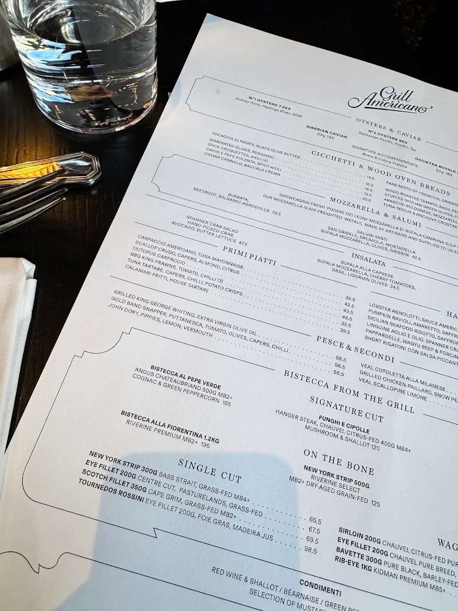 Menu, Grill Americano