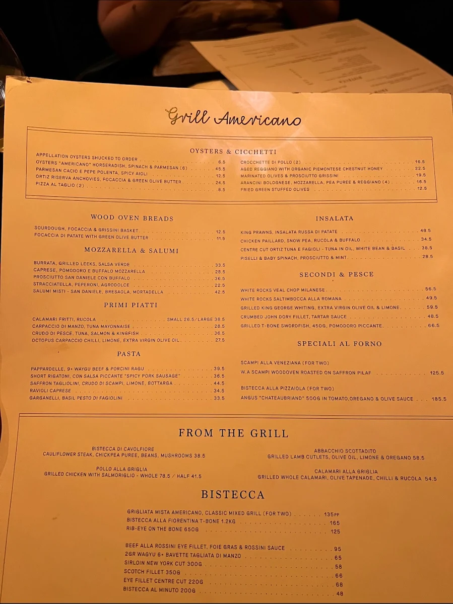 Menu, Grill Americano