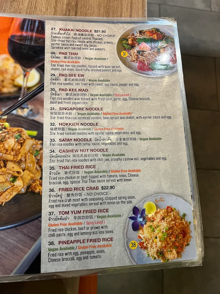 Menu, Thai Thae Mascot