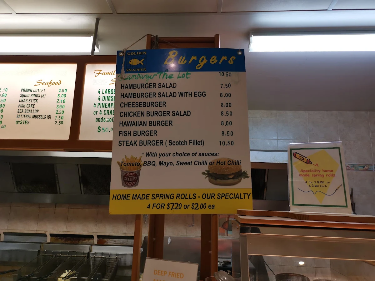 Menu, Golden Snapper Fish & Chip Shop