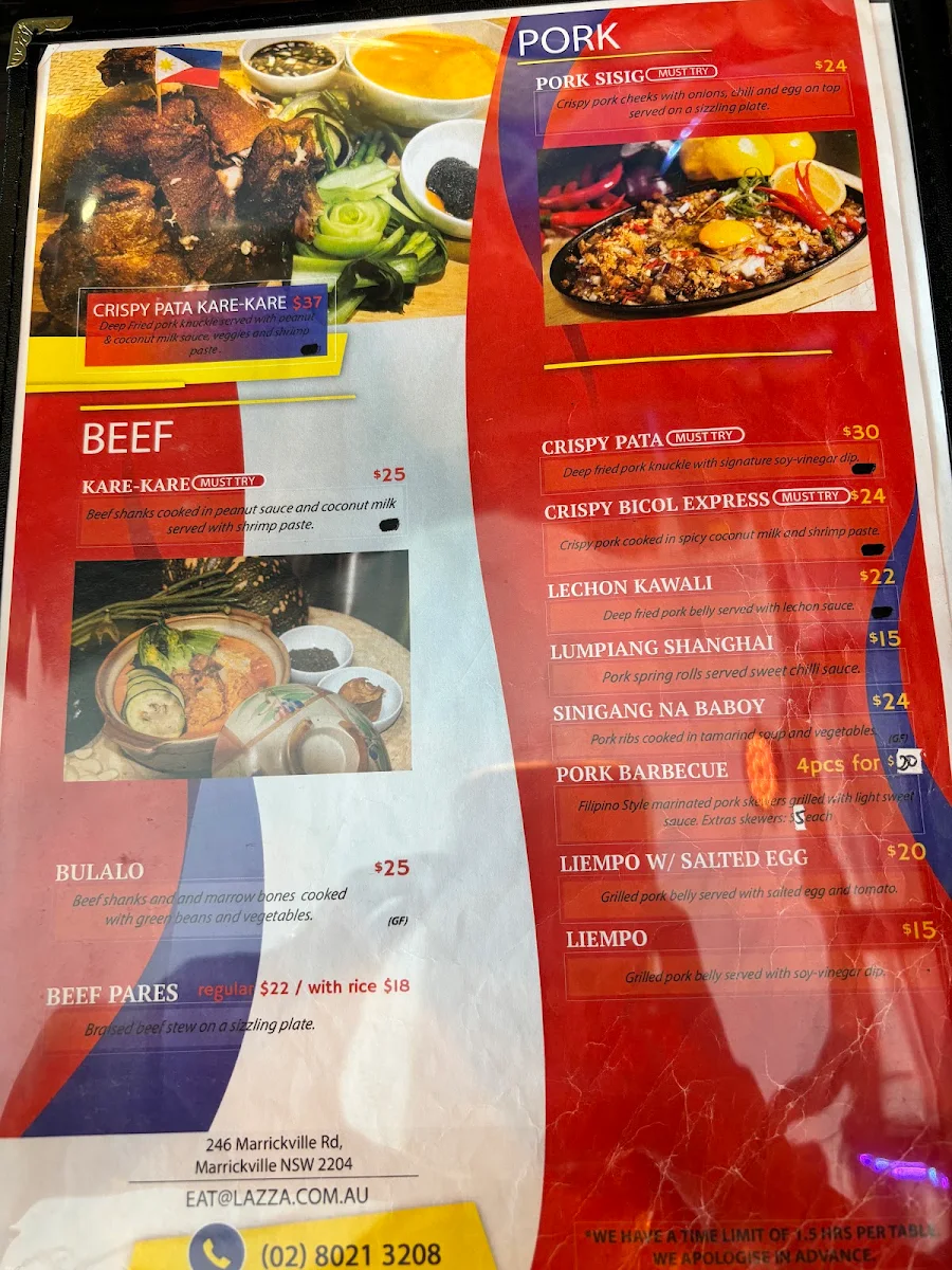 Menu, Lazza Marrickville
