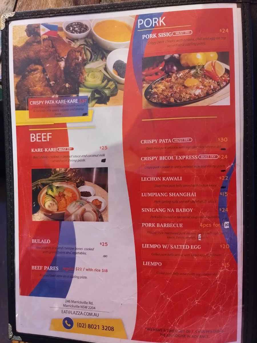 Menu, Lazza Marrickville