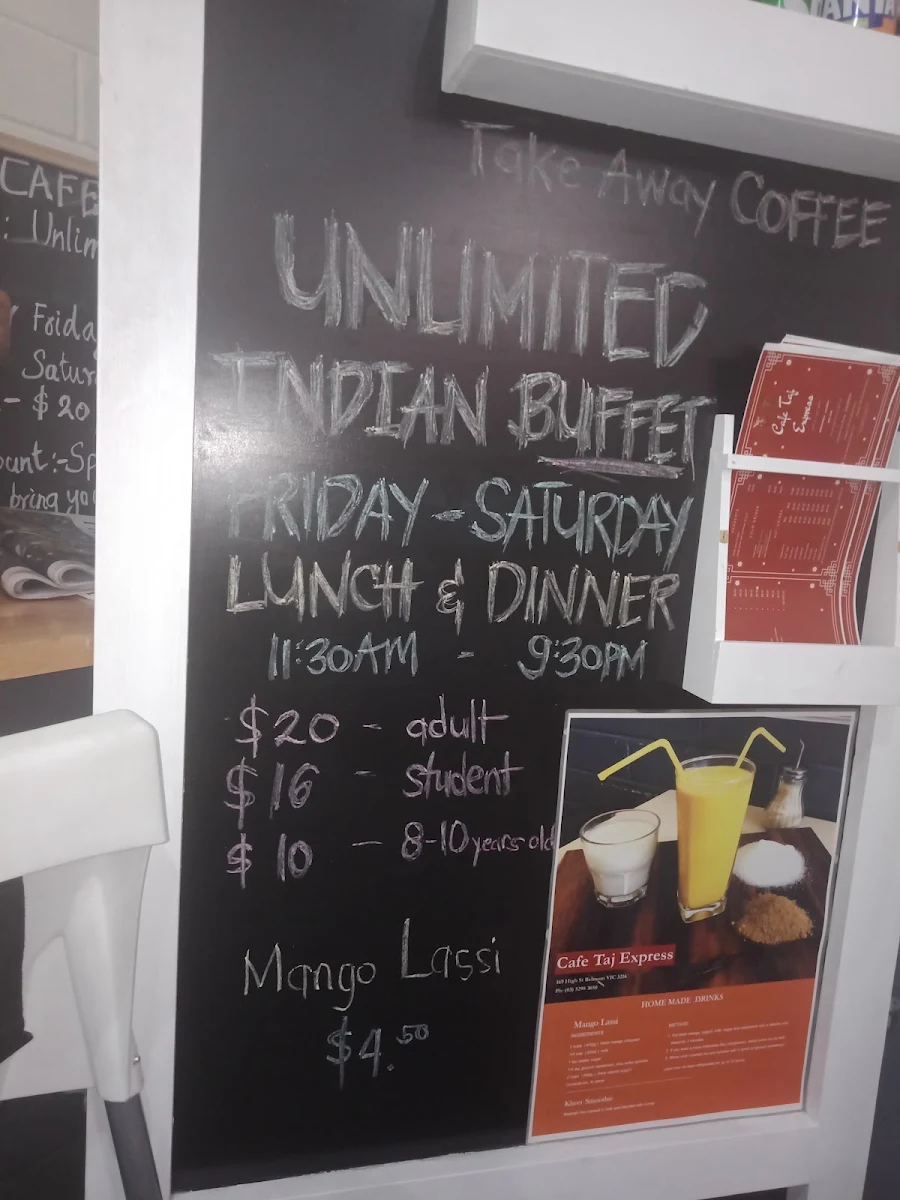 Menu, Cafe Taj Express