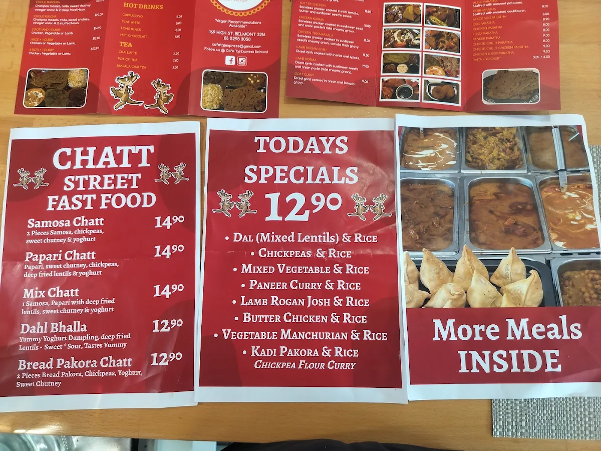 Menu, Cafe Taj Express