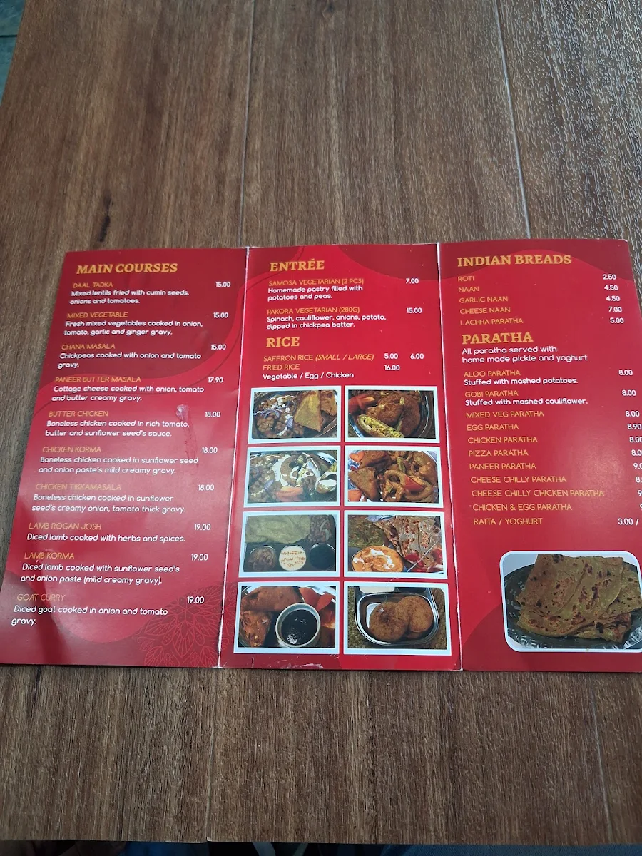 Menu, Cafe Taj Express