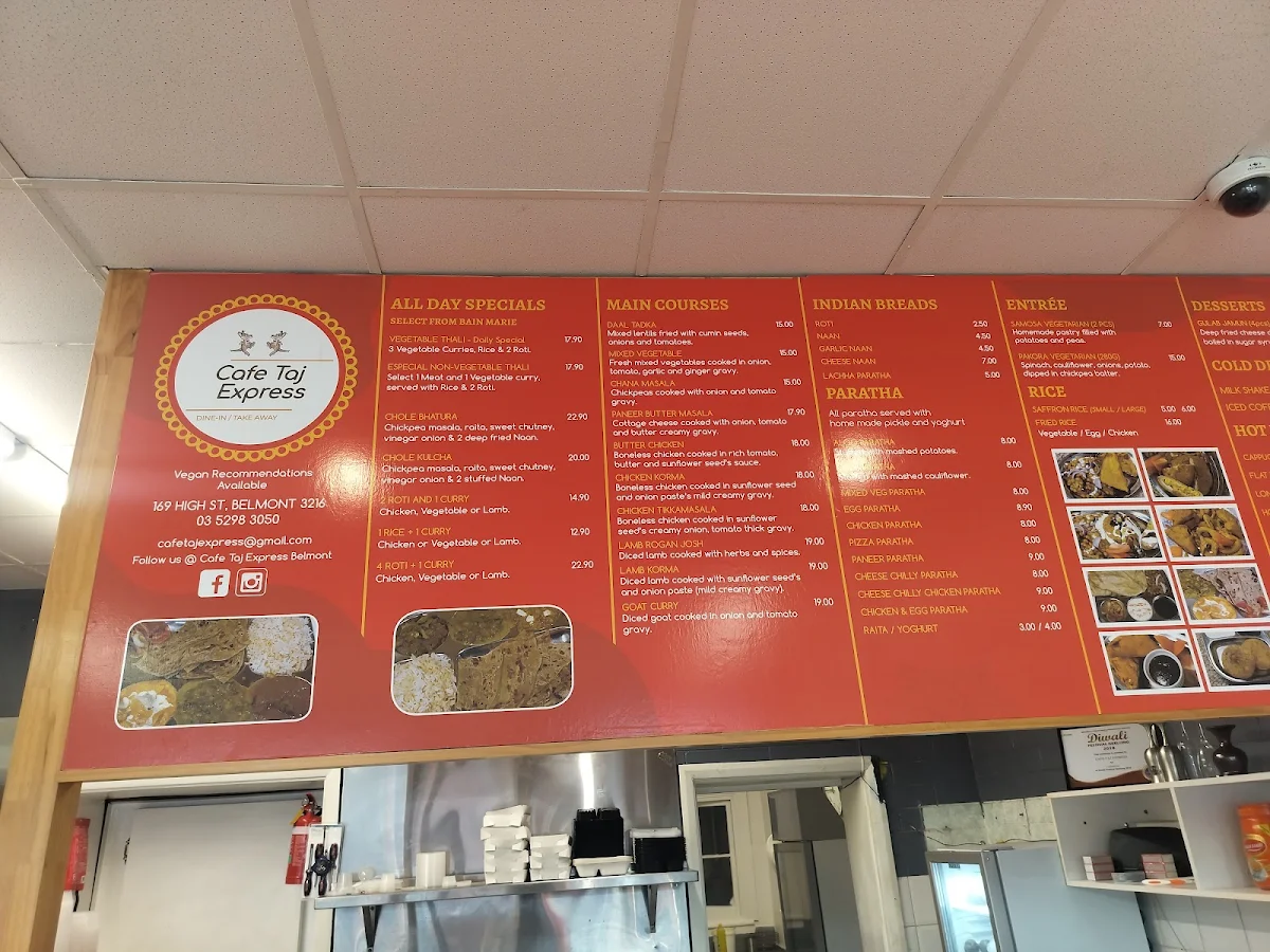 Menu, Cafe Taj Express