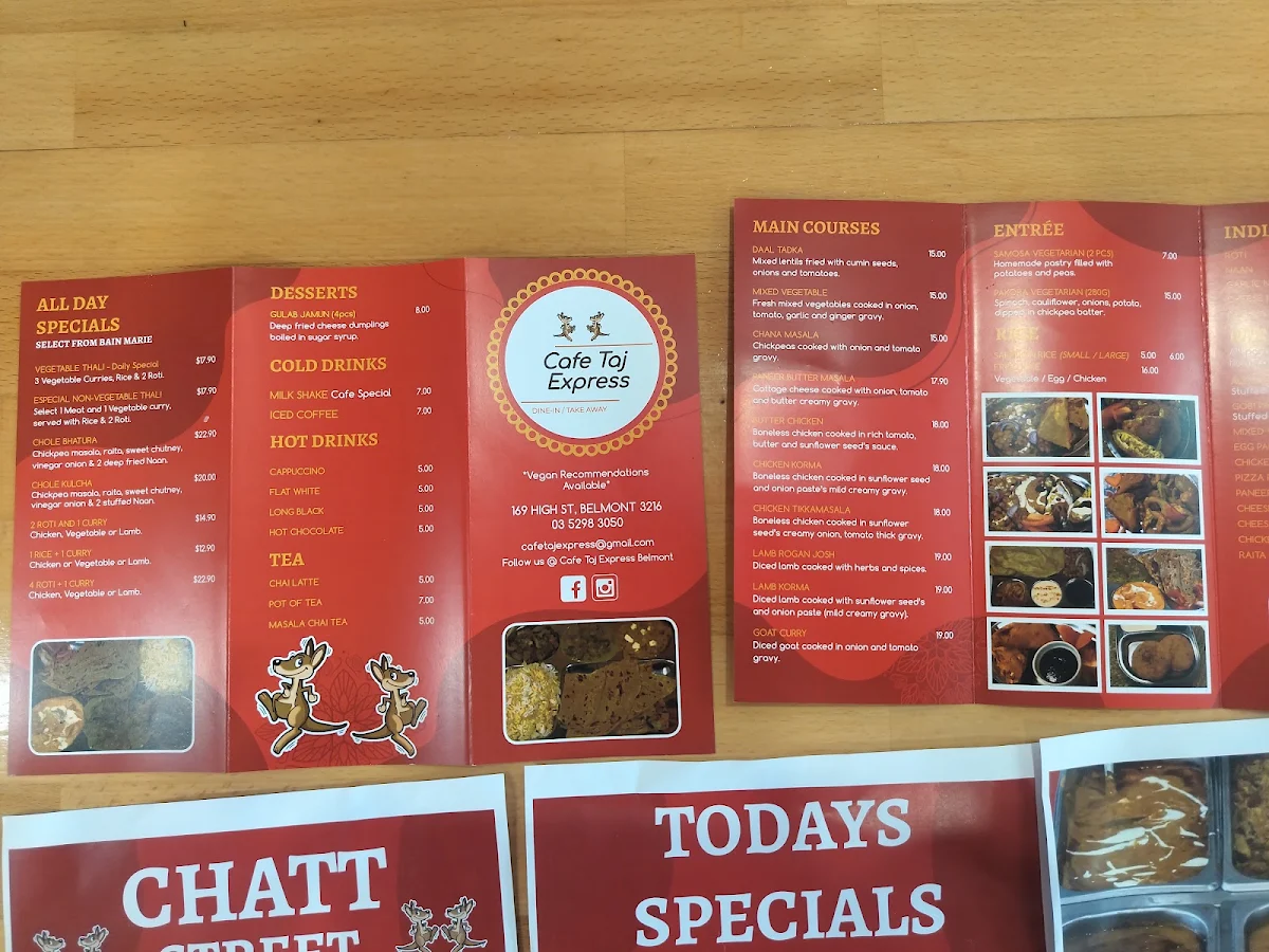 Menu, Cafe Taj Express
