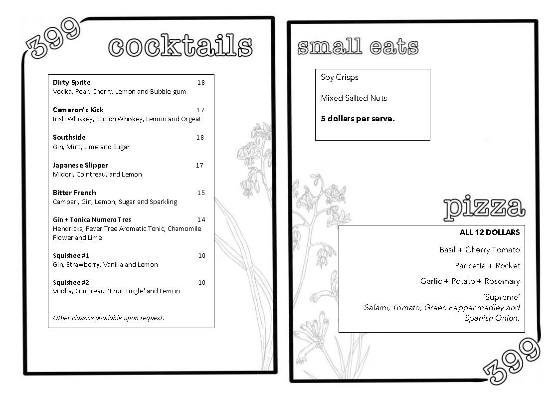 Menu, 399 Small Bar