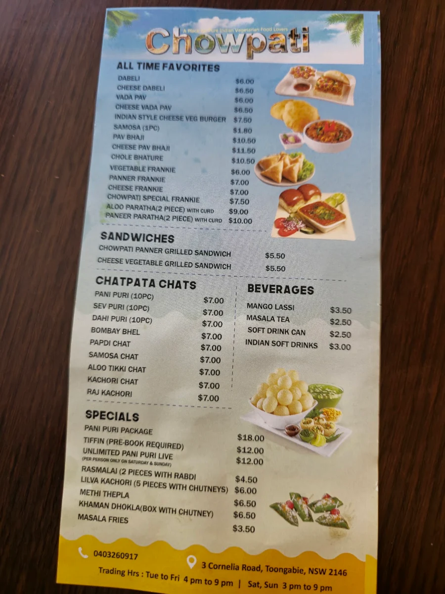 Menu, Chowpati