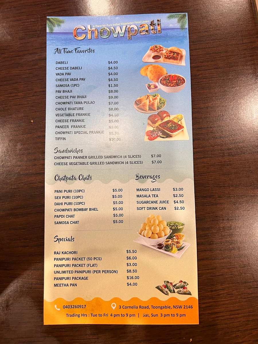 Menu, Chowpati
