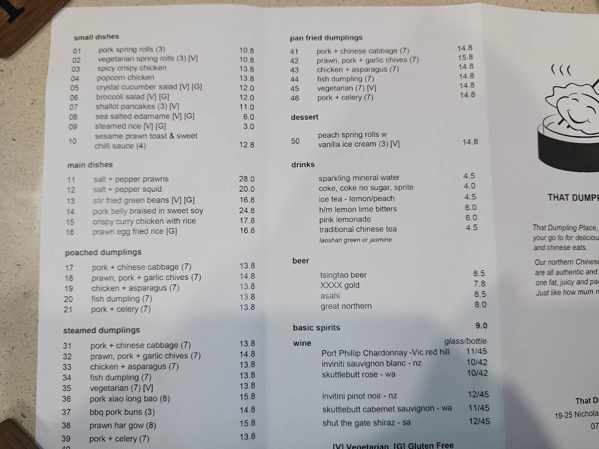 Menu, That Dumpling Place