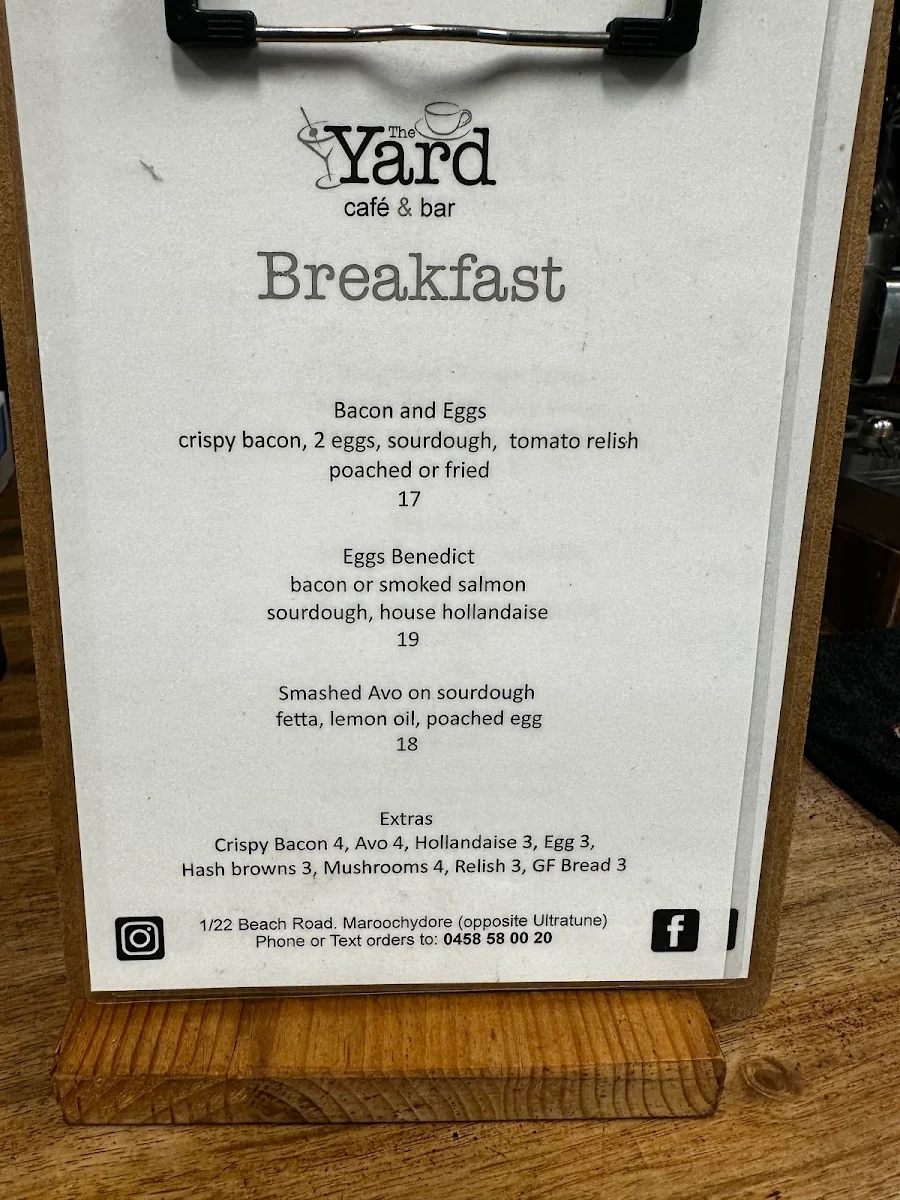 Menu, The Yard Cafe & Bar
