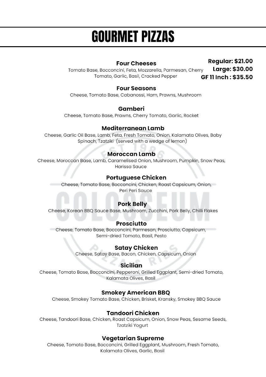 Menu, Colosseum Pizza & Ribs