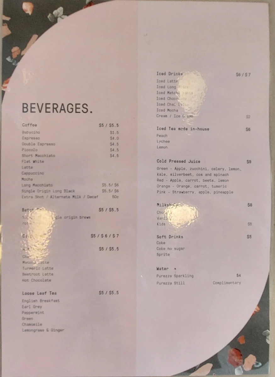 Menu, SoHo Lane