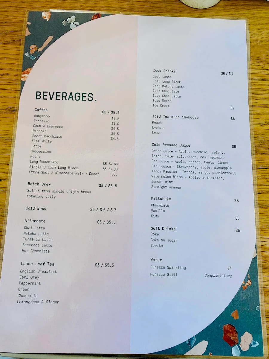 Menu, SoHo Lane