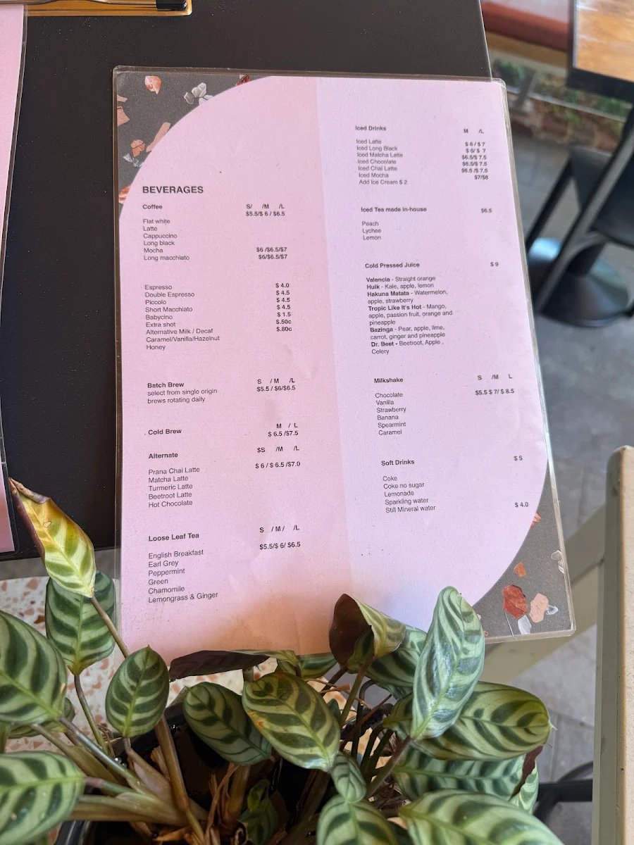 Menu, SoHo Lane