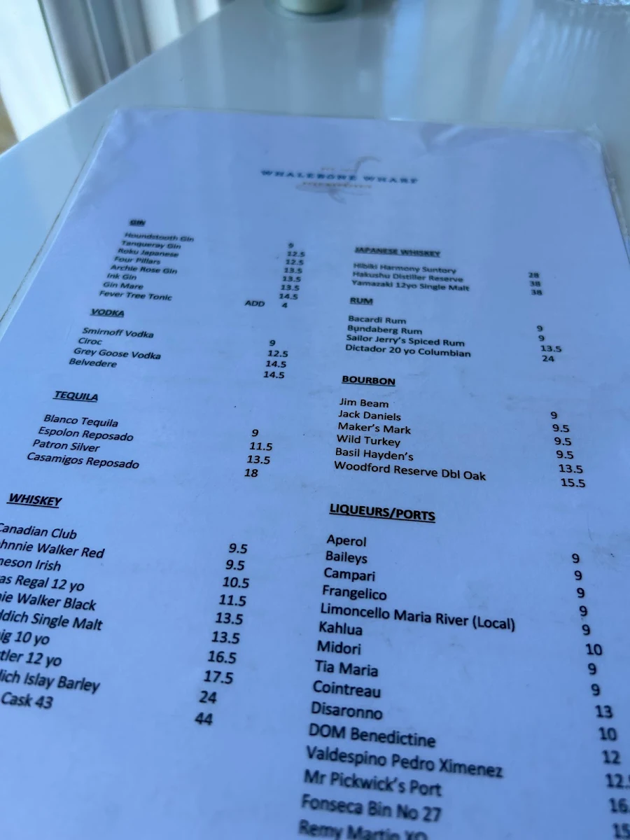 Menu, Whalebone Wharf Seafood Restaurant
